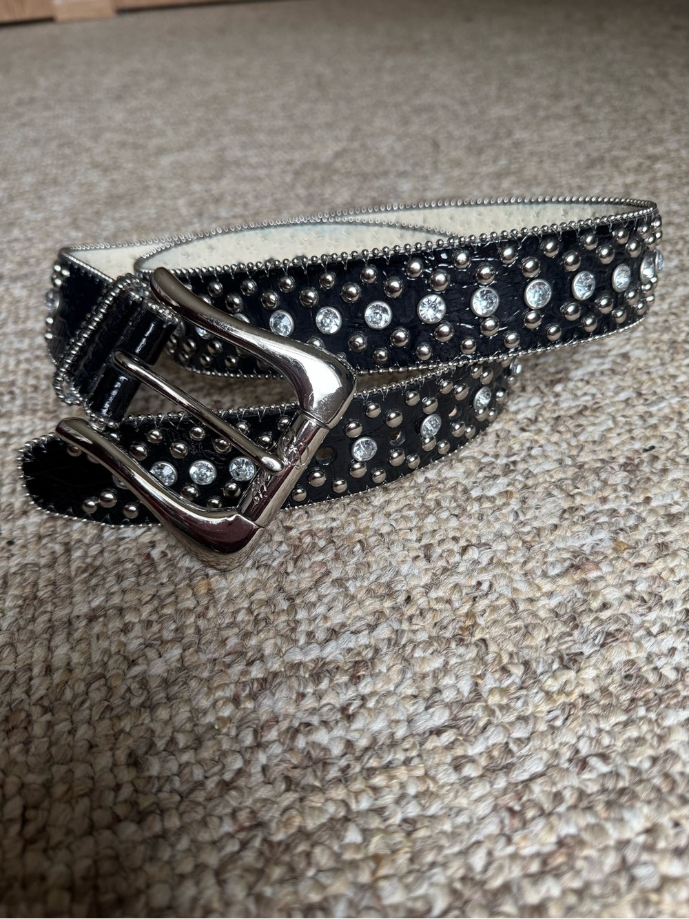 Women’s Black Studded Rhinestone Y2K Belt - Fashion Accessory L/XL